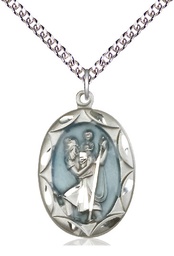 [0801ECSS/24SS] Sterling Silver Saint Christopher Pendant on a 24 inch Sterling Silver Heavy Curb chain
