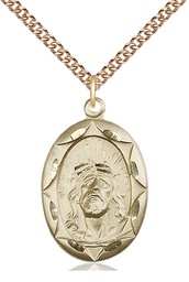 [0801EHGF/24GF] 14kt Gold Filled Ecce Homo Pendant on a 24 inch Gold Filled Heavy Curb chain