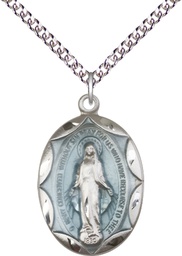 [0801EMSS/24SS] Sterling Silver Miraculous Pendant on a 24 inch Sterling Silver Heavy Curb chain