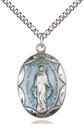 [0801EMSS/24SS] Sterling Silver Miraculous Pendant on a 24 inch Sterling Silver Heavy Curb chain