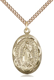 [0801FGF/24GF] 14kt Gold Filled Our Lady of Guadalupe Pendant on a 24 inch Gold Filled Heavy Curb chain