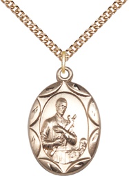 [0801GGF/24GF] 14kt Gold Filled Saint Gerard Pendant on a 24 inch Gold Filled Heavy Curb chain
