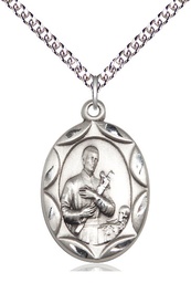 [0801GSS/24SS] Sterling Silver Saint Gerard Pendant on a 24 inch Sterling Silver Heavy Curb chain