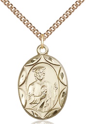 [0801JGF/24GF] 14kt Gold Filled Saint Jude Pendant on a 24 inch Gold Filled Heavy Curb chain