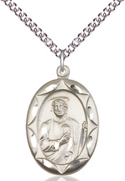 [0801JSS/24SS] Sterling Silver Saint Jude Pendant on a 24 inch Sterling Silver Heavy Curb chain