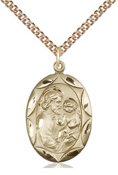 [0801KGF/24GF] 14kt Gold Filled Saint Joseph Pendant on a 24 inch Gold Filled Heavy Curb chain
