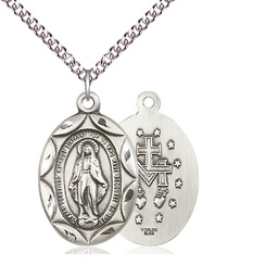 [0801MSS/24SS] Sterling Silver Miraculous Pendant on a 24 inch Sterling Silver Heavy Curb chain