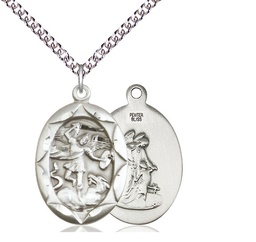[0801RSS/24SS] Sterling Silver Saint Michael the Archangel Pendant on a 24 inch Sterling Silver Heavy Curb chain