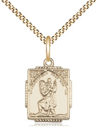 [0804CGF/18G] 14kt Gold Filled Saint Christopher Pendant on a 18 inch Gold Plate Light Curb chain