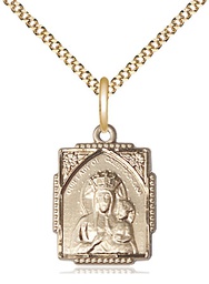 [0804CZGF/18G] 14kt Gold Filled Our Lady of Czestochowa Pendant on a 18 inch Gold Plate Light Curb chain