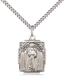 [0804DMSS/18S] Sterling Silver Divine Mercy Pendant on a 18 inch Light Rhodium Light Curb chain