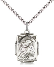 [0804DSS/18S] Sterling Silver Saint Anthony Pendant on a 18 inch Light Rhodium Light Curb chain