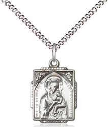 [0804HSS/18S] Sterling Silver Our Lady of Perpetual Help Pendant on a 18 inch Light Rhodium Light Curb chain