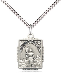 [0804JASS/18S] Sterling Silver Saint Joan of Arc Pendant on a 18 inch Light Rhodium Light Curb chain