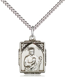 [0804JSS/18S] Sterling Silver Saint Jude Pendant on a 18 inch Light Rhodium Light Curb chain