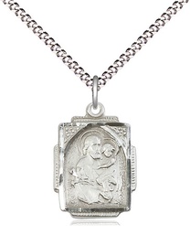 [0804KSS/18S] Sterling Silver Saint Joseph Pendant on a 18 inch Light Rhodium Light Curb chain