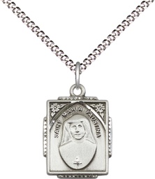 [0804MFSS/18S] Sterling Silver Saint Maria Faustina Pendant on a 18 inch Light Rhodium Light Curb chain