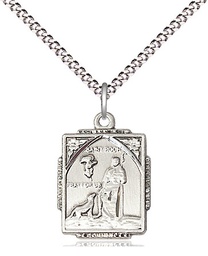 [0804RHSS/18S] Sterling Silver Saint Roch Pendant on a 18 inch Light Rhodium Light Curb chain