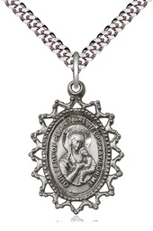 [1619HSS/24S] Sterling Silver Our Lady of Perpetual Help Pendant on a 24 inch Light Rhodium Heavy Curb chain
