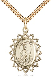 [1619JGF/24G] 14kt Gold Filled Saint Jude Pendant on a 24 inch Gold Plate Heavy Curb chain