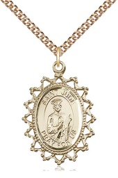 [1619JGF/24GF] 14kt Gold Filled Saint Jude Pendant on a 24 inch Gold Filled Heavy Curb chain