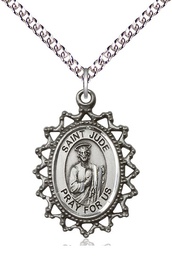 [1619JSS/24SS] Sterling Silver Saint Jude Pendant on a 24 inch Sterling Silver Heavy Curb chain