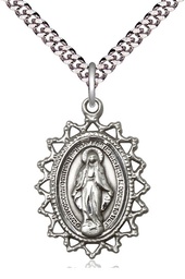 [1619MSS/24S] Sterling Silver Miraculous Pendant on a 24 inch Light Rhodium Heavy Curb chain