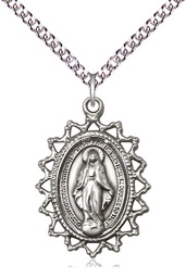 [1619MSS/24SS] Sterling Silver Miraculous Pendant on a 24 inch Sterling Silver Heavy Curb chain