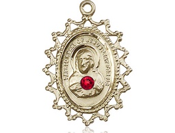 [1619SKT-STN7] 14kt Gold Scapular w/ Ruby Stone Medal with a 3mm Ruby Swarovski stone
