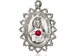 [1619SSS-STN7] Sterling Silver Scapular w/ Ruby Stone Medal with a 3mm Ruby Swarovski stone