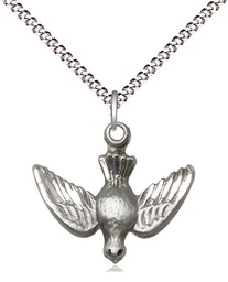 [1628SS/18S] Sterling Silver Holy Spirit Pendant on a 18 inch Light Rhodium Light Curb chain