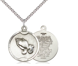 [1629SS/18S] Sterling Silver Praying Hands Pendant on a 18 inch Light Rhodium Light Curb chain