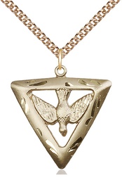 [1630GF/24GF] 14kt Gold Filled Holy Spirit Triangle Pendant on a 24 inch Gold Filled Heavy Curb chain