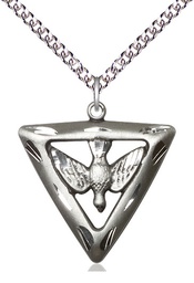 [1630SS/24SS] Sterling Silver Holy Spirit Triangle Pendant on a 24 inch Sterling Silver Heavy Curb chain