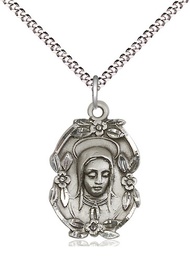 [1647SS/18S] Sterling Silver Madonna Pendant on a 18 inch Light Rhodium Light Curb chain