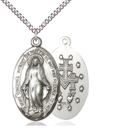[1653SS/24SS] Sterling Silver Miraculous Pendant on a 24 inch Sterling Silver Heavy Curb chain