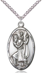 [1655SS/24SS] Sterling Silver Saint Christopher Pendant on a 24 inch Sterling Silver Heavy Curb chain