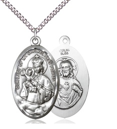 [1656SS/24SS] Sterling Silver Our Lady of Mount Carmel Pendant on a 24 inch Sterling Silver Heavy Curb chain