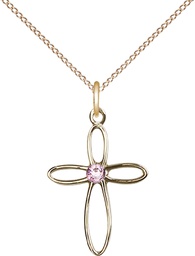 [1707GF-STN6/18GF] 14kt Gold Filled Loop Cross Pendant with a 3mm Light Amethyst Swarovski stone on a 18 inch Gold Filled Light Curb chain
