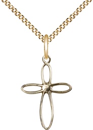 [1707GF/18G] 14kt Gold Filled Loop Cross Pendant on a 18 inch Gold Plate Light Curb chain