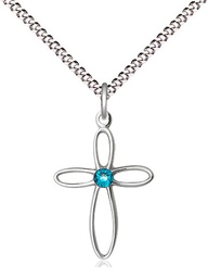 [1707SS-STN12/18S] Sterling Silver Loop Cross Pendant with a 3mm Zircon Swarovski stone on a 18 inch Light Rhodium Light Curb chain