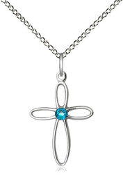 [1707SS-STN12/18SS] Sterling Silver Loop Cross Pendant with a 3mm Zircon Swarovski stone on a 18 inch Sterling Silver Light Curb chain
