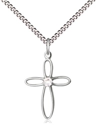 [1707SS-STN4/18S] Sterling Silver Loop Cross Pendant with a 3mm Crystal Swarovski stone on a 18 inch Light Rhodium Light Curb chain