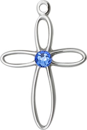 [1707SS-STN9] Sterling Silver Loop Cross Medal with a 3mm Sapphire Swarovski stone