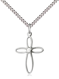 [1707SS/18S] Sterling Silver Loop Cross Pendant on a 18 inch Light Rhodium Light Curb chain