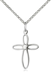 [1707SS/18SS] Sterling Silver Loop Cross Pendant on a 18 inch Sterling Silver Light Curb chain