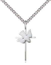 [1812WSS/18S] Sterling Silver Cross Holy Spirit Pendant on a 18 inch Light Rhodium Light Curb chain