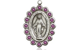 [2009AMSS] Sterling Silver Miraculous Medal with Amethyst Swarovski stones