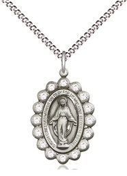 [2009CSS/18S] Sterling Silver Miraculous Pendant with Crystal Swarovski stones on a 18 inch Light Rhodium Light Curb chain