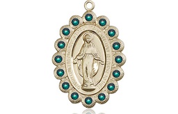[2009EMGF] 14kt Gold Filled Miraculous Medal with Emerald Swarovski stones